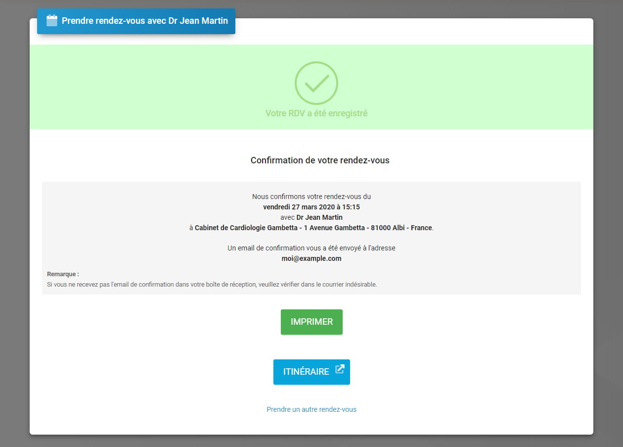 Confirmation RDV